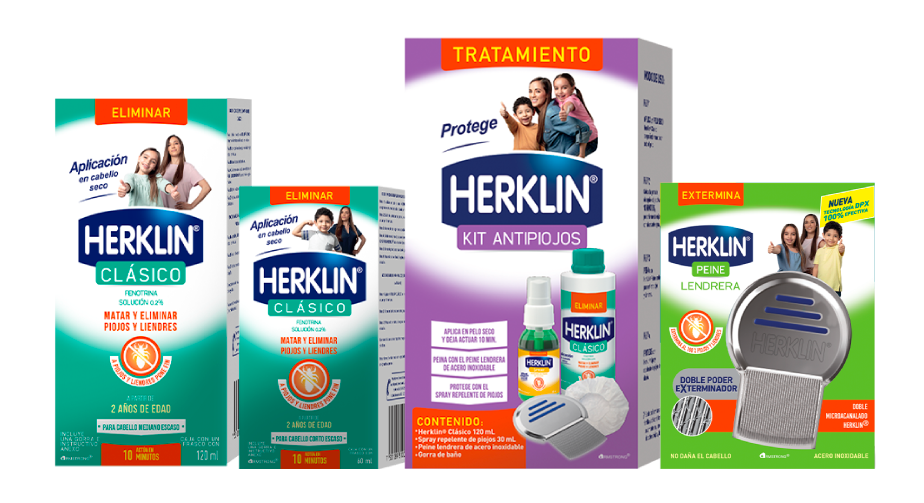 Línea Herklin de eliminación: Clásico en dos presentaciones, Kit Antipiojos y peine Liendrera.